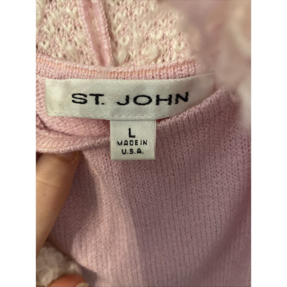 ST JOHN Collection Fringe Jacket Sz 14 Tweed Style Trim Accent With Knit Shell - Picture 7 of 10